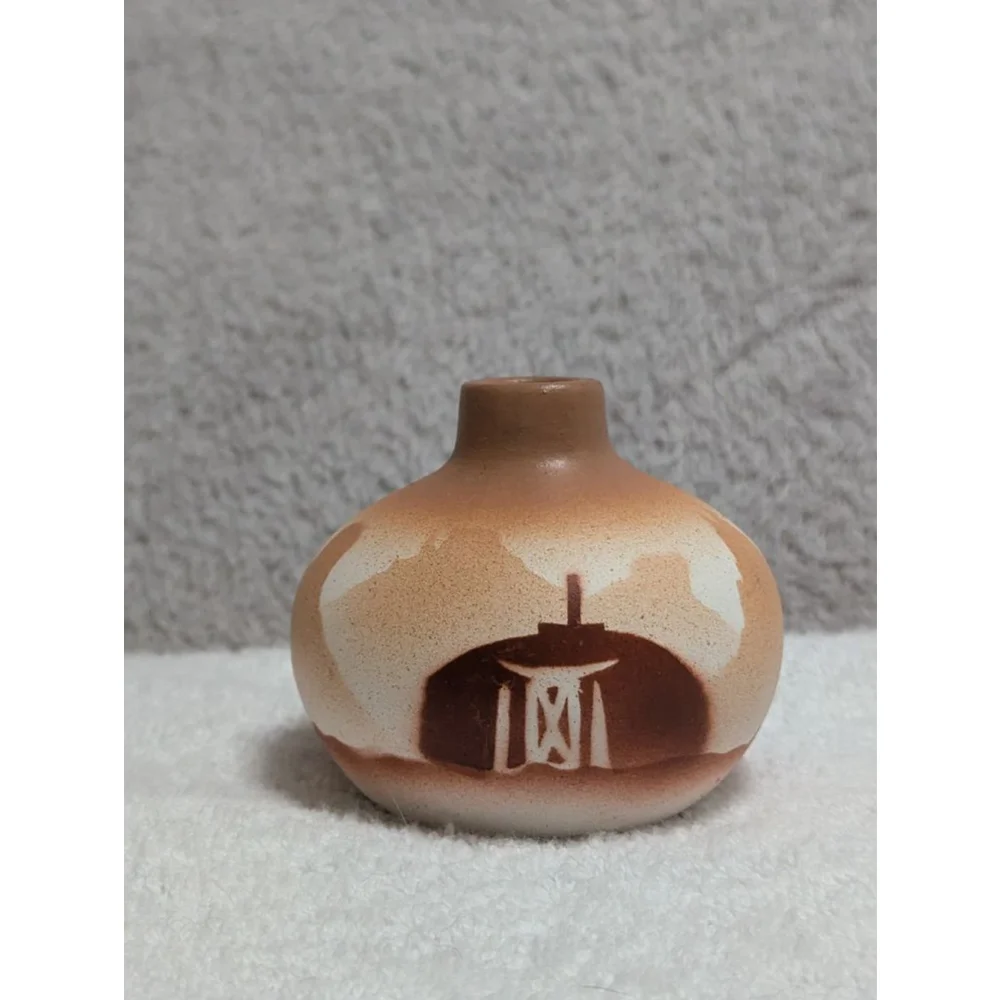 Brown and White Mexican Ceramic Small Vase by Beverly Dinch